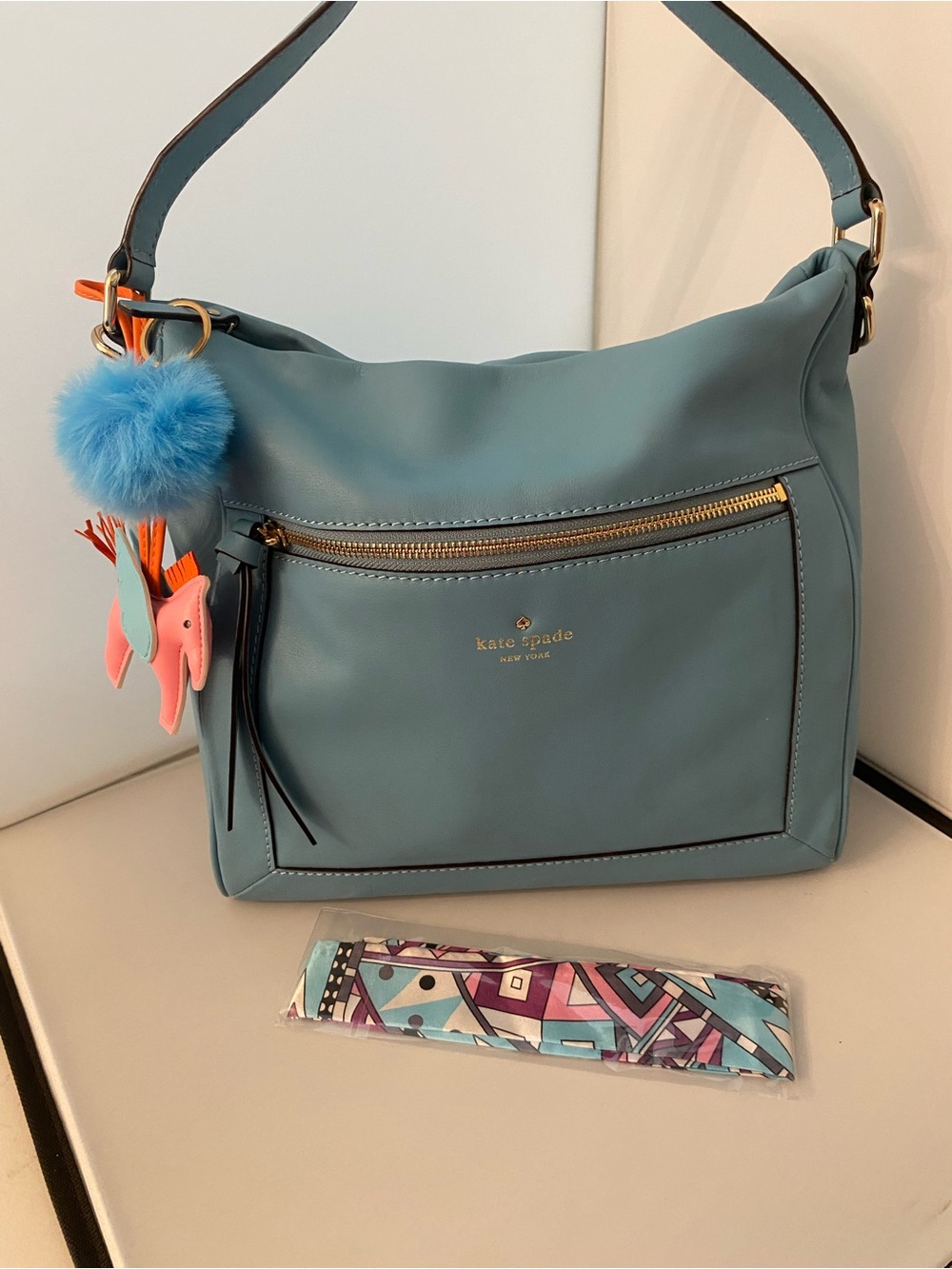 kate spade Blue Soft Leather Satchel Shoulder/crossbody Hobo Bag